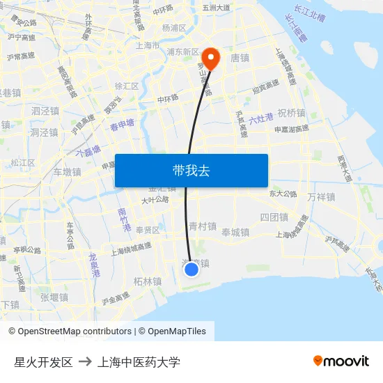 星火开发区 to 上海中医药大学 map