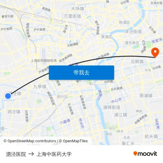 泗泾医院 to 上海中医药大学 map