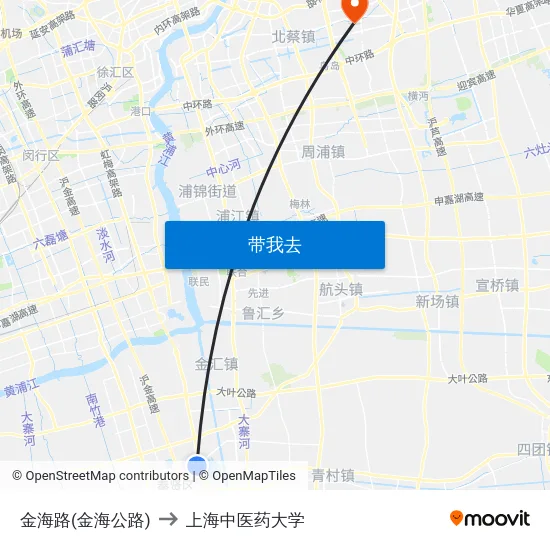 金海路(金海公路) to 上海中医药大学 map