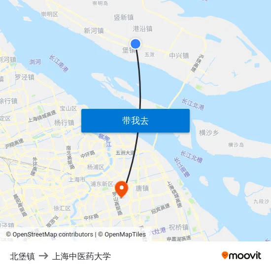 北堡镇 to 上海中医药大学 map