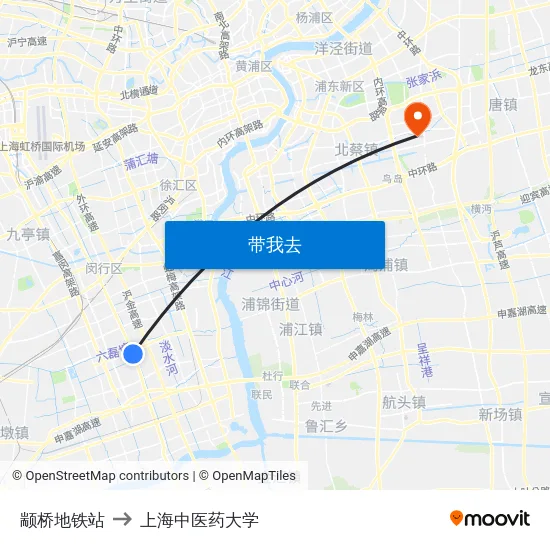 颛桥地铁站 to 上海中医药大学 map