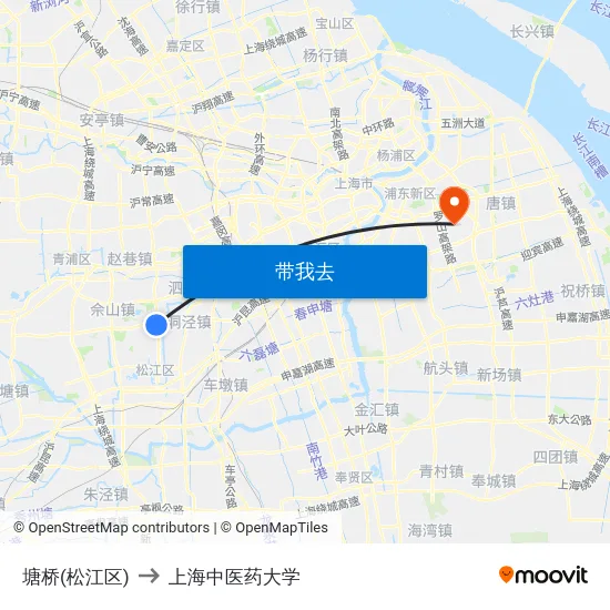 塘桥(松江区) to 上海中医药大学 map