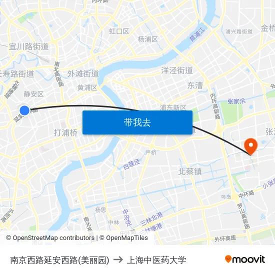 南京西路延安西路(美丽园) to 上海中医药大学 map