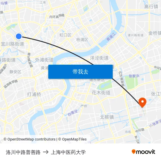 洛川中路普善路 to 上海中医药大学 map