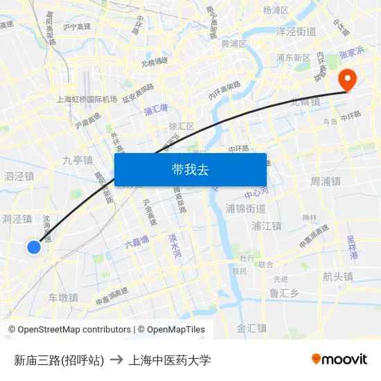 新庙三路(招呼站) to 上海中医药大学 map