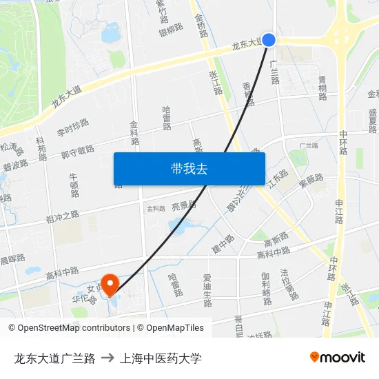 龙东大道广兰路 to 上海中医药大学 map