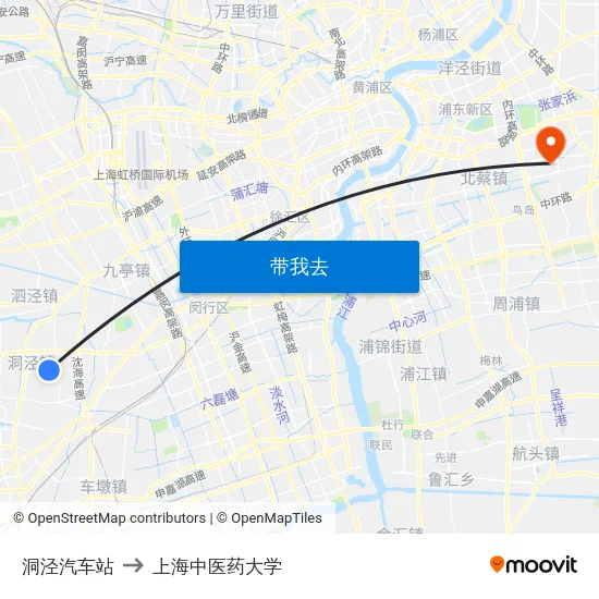 洞泾汽车站 to 上海中医药大学 map