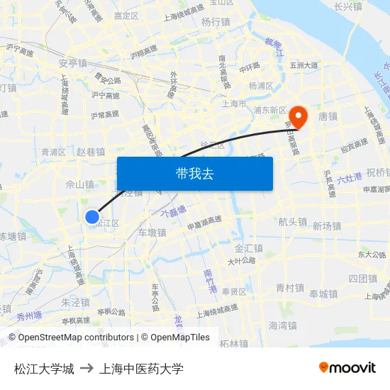松江大学城 to 上海中医药大学 map