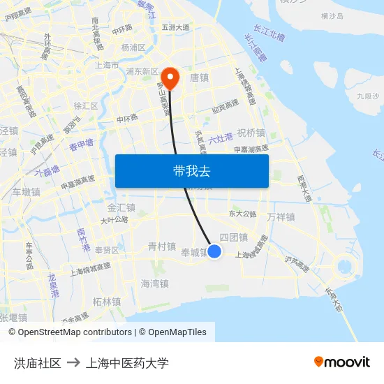洪庙社区 to 上海中医药大学 map