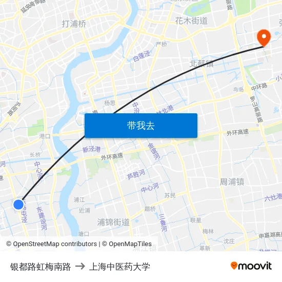 银都路虹梅南路 to 上海中医药大学 map