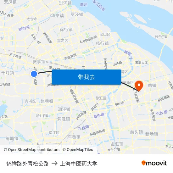 鹤祥路外青松公路 to 上海中医药大学 map
