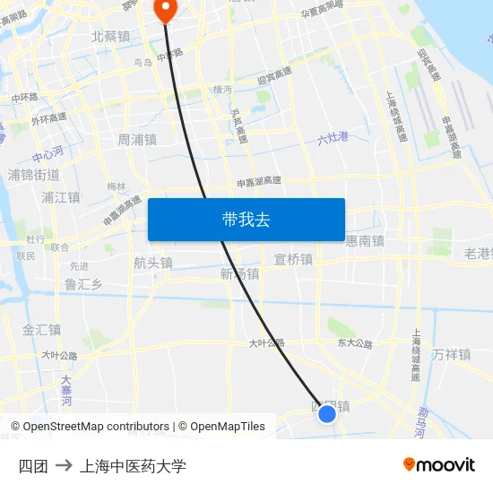 四团 to 上海中医药大学 map