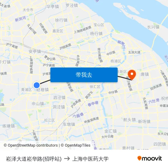 崧泽大道崧华路(招呼站) to 上海中医药大学 map