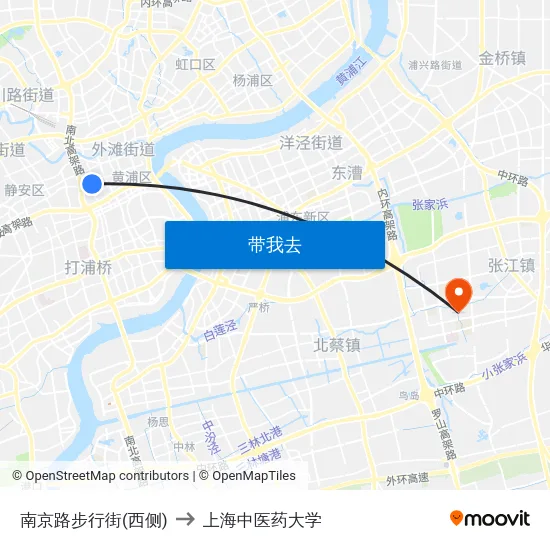 南京路步行街(西侧) to 上海中医药大学 map