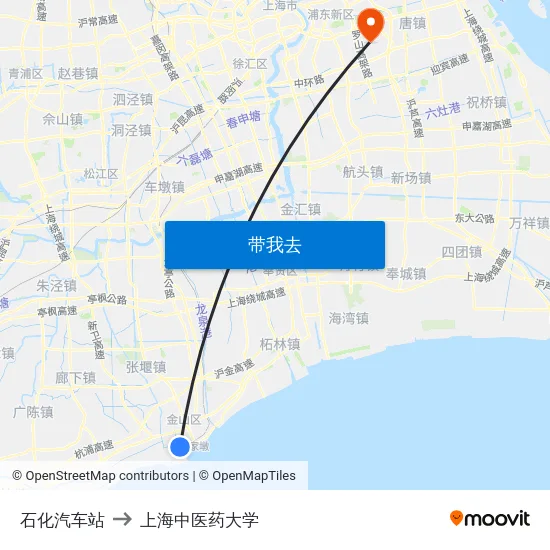 石化汽车站 to 上海中医药大学 map