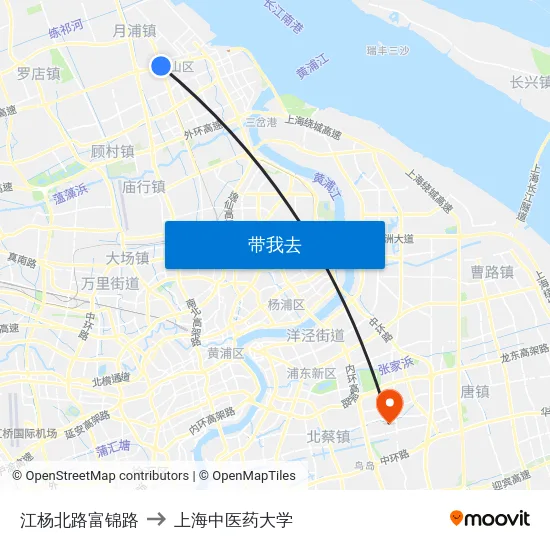 江杨北路富锦路 to 上海中医药大学 map