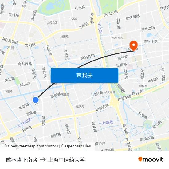 陈春路下南路 to 上海中医药大学 map