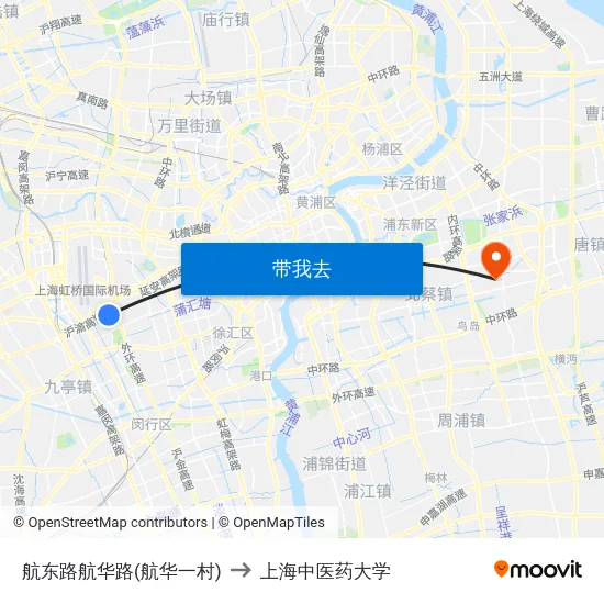 航东路航华路(航华一村) to 上海中医药大学 map