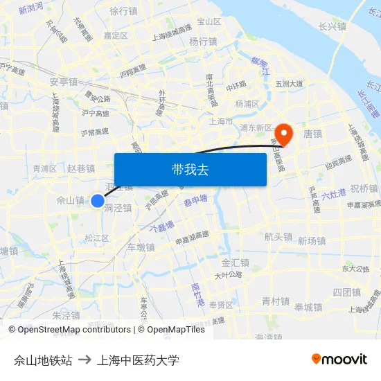 佘山地铁站 to 上海中医药大学 map