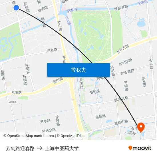 芳甸路迎春路 to 上海中医药大学 map
