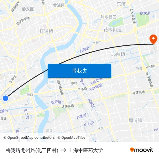 梅陇路龙州路(化工四村) to 上海中医药大学 map