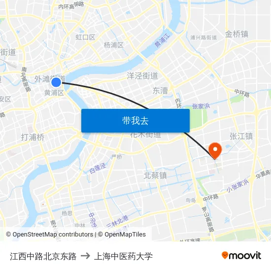 江西中路北京东路 to 上海中医药大学 map