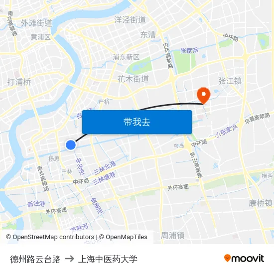 德州路云台路 to 上海中医药大学 map