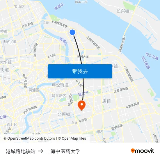 港城路地铁站 to 上海中医药大学 map