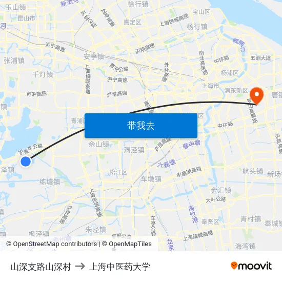 山深支路山深村 to 上海中医药大学 map