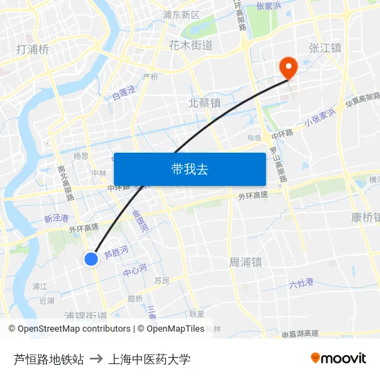 芦恒路地铁站 to 上海中医药大学 map