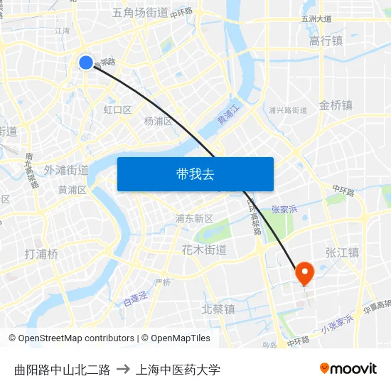 曲阳路中山北二路 to 上海中医药大学 map