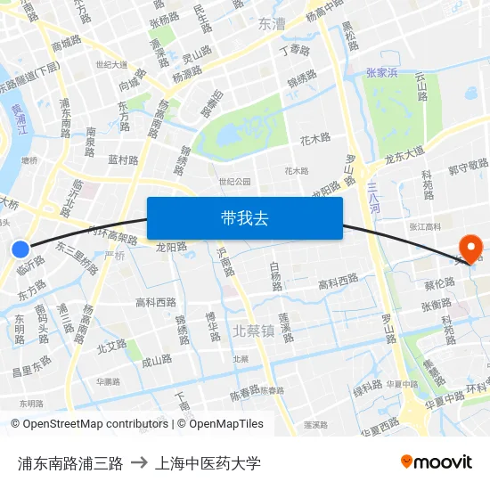浦东南路浦三路 to 上海中医药大学 map