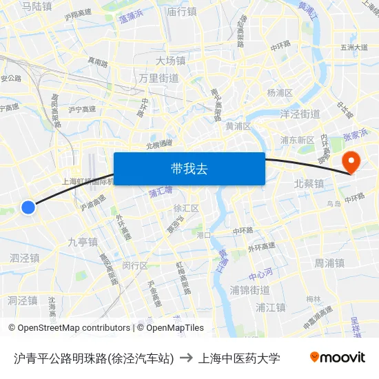 沪青平公路明珠路(徐泾汽车站) to 上海中医药大学 map