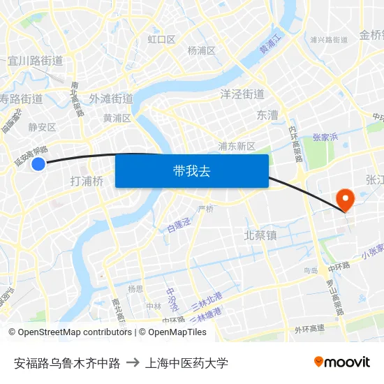 安福路乌鲁木齐中路 to 上海中医药大学 map