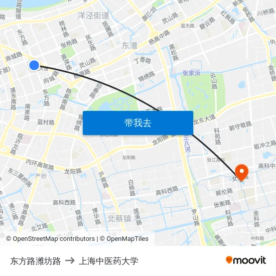 东方路潍坊路 to 上海中医药大学 map