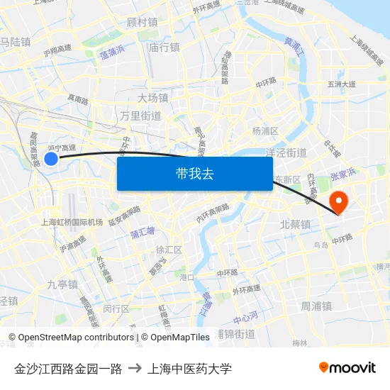 金沙江西路金园一路 to 上海中医药大学 map