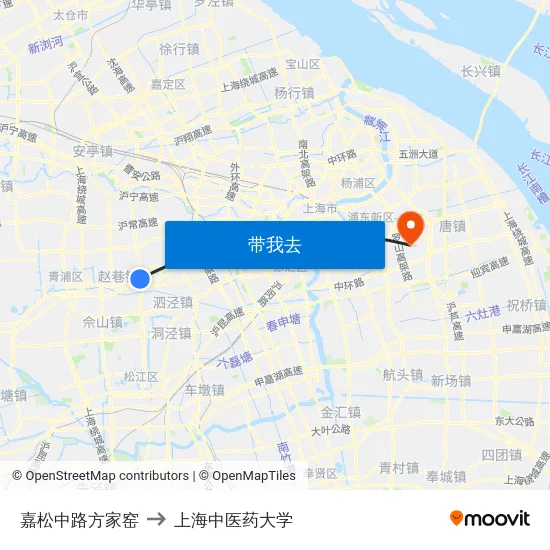 嘉松中路方家窑 to 上海中医药大学 map