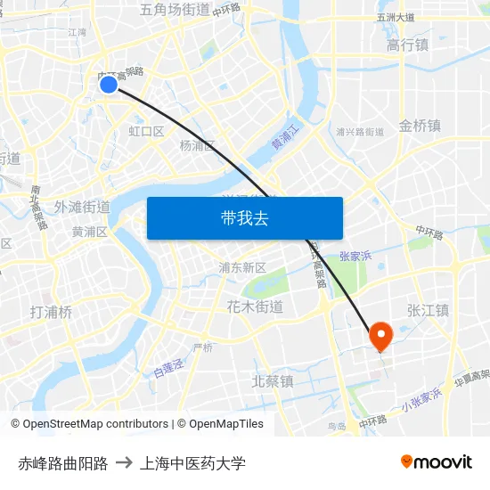 赤峰路曲阳路 to 上海中医药大学 map