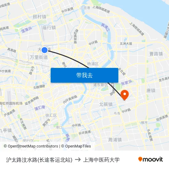 沪太路汶水路(长途客运北站) to 上海中医药大学 map