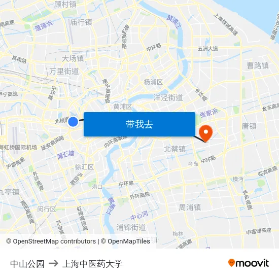 中山公园 to 上海中医药大学 map