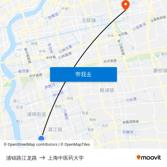 浦锦路江龙路 to 上海中医药大学 map