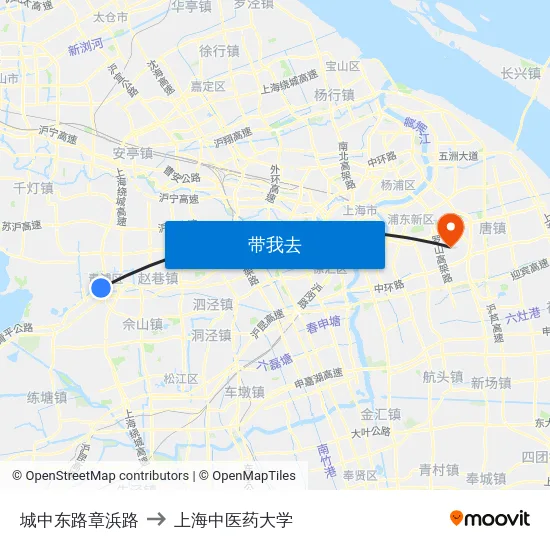城中东路章浜路 to 上海中医药大学 map