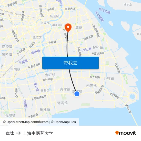 奉城 to 上海中医药大学 map