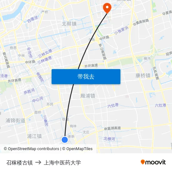 召稼楼古镇 to 上海中医药大学 map