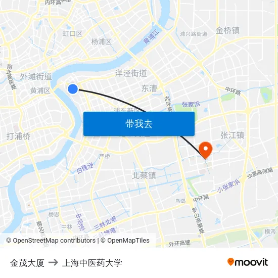 金茂大厦 to 上海中医药大学 map