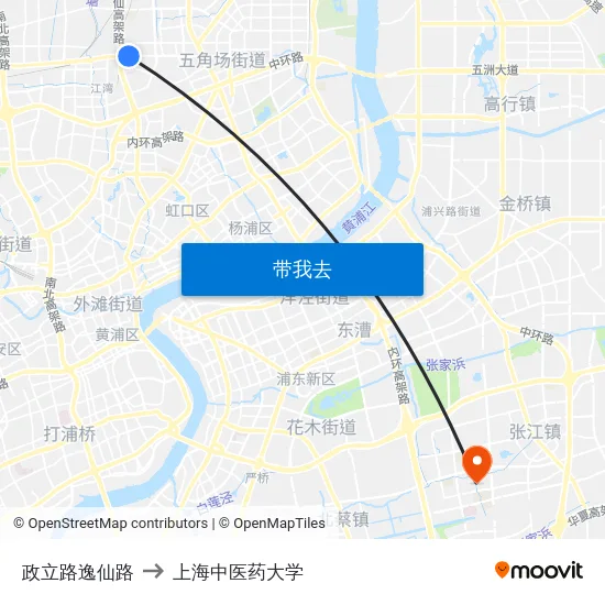 政立路逸仙路 to 上海中医药大学 map