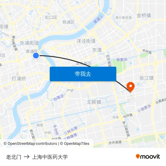 老北门 to 上海中医药大学 map