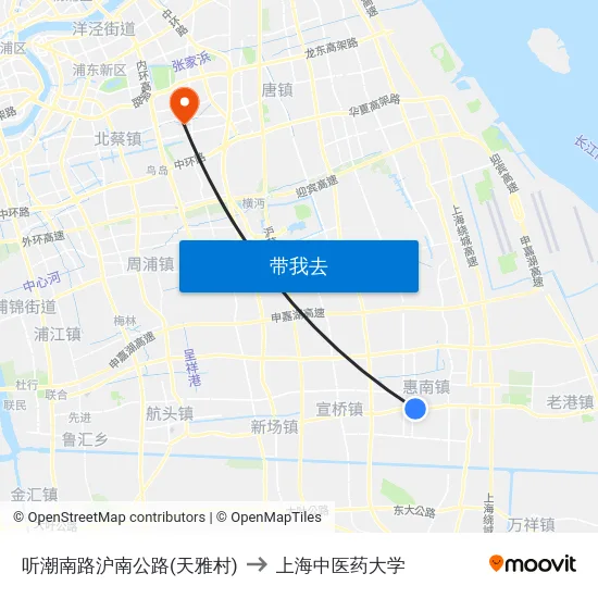 听潮南路沪南公路(天雅村) to 上海中医药大学 map
