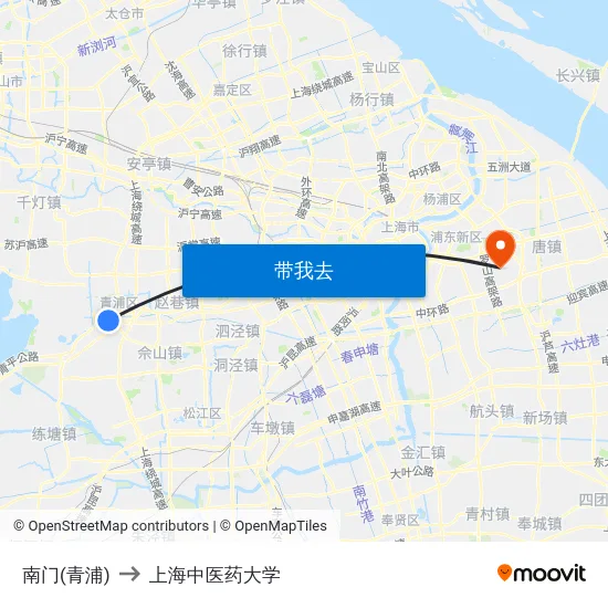 南门(青浦) to 上海中医药大学 map