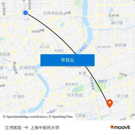 江湾医院 to 上海中医药大学 map